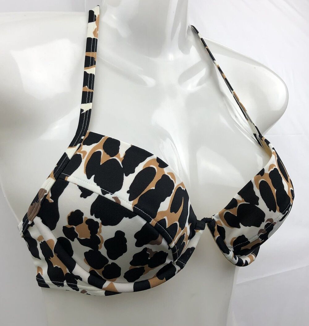 Victoria's Secret Bikini Top Women 34C Animal Print Bandeau Halter Underwire Pad